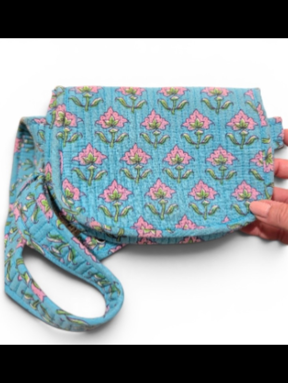 Turquoise Floral Quilted Crossbody/Waist Bag with Pink Accents